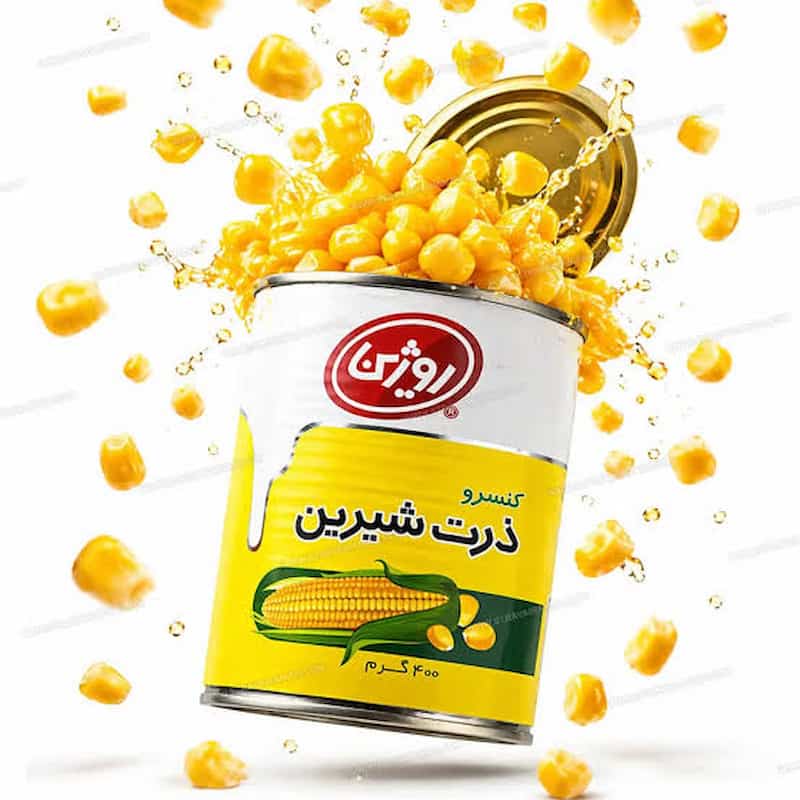 کنسرو ذرت شیرین روژین با بافت نرم و شیرینی طبیعی ذرت